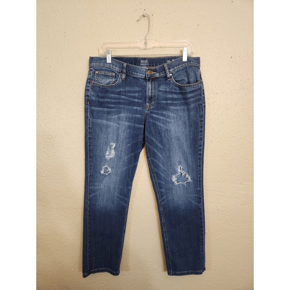 a.n.a Womens 10 Blue‎ Skinny Boyfriend Crop Jeans Distressed Mid Rise Denim